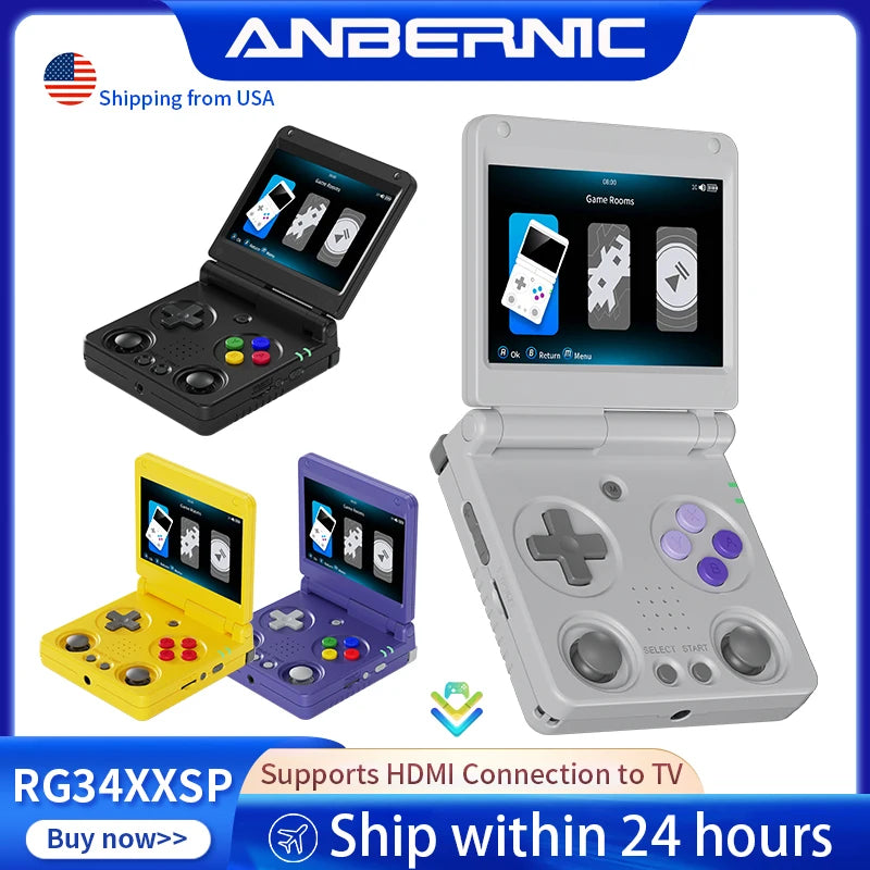 ANBERNIC RG34XXSP Flip Handheld Game Console 3.4'' IPS Screen Linux 64-bit 64G 5000+ Games Support WIFI HDMI TV Output Streaming
