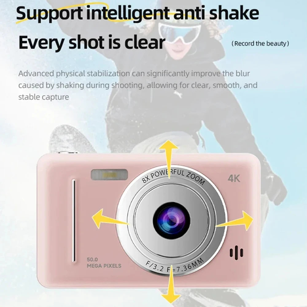 Cámara digital 4K de 50 MP HD para fotografía, viajes, selfies, para niños, con zoom 8x, videocámara compacta, cámara pequeña de bolsillo para estudiantes.