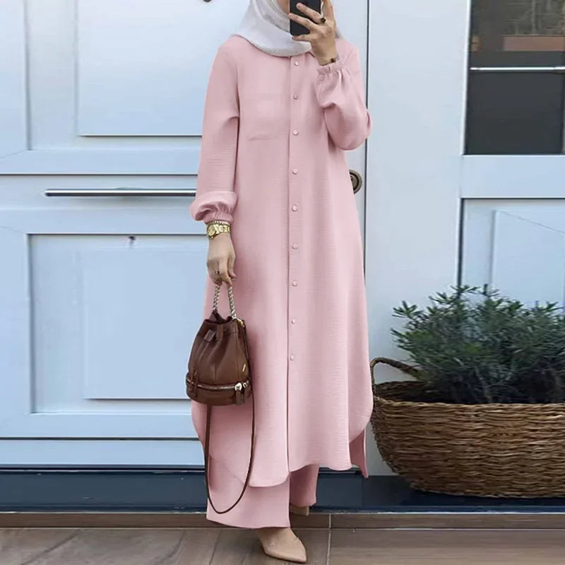 Conjunto de dos piezas para mujer musulmana de verano 2023, directo del fabricante, suministro transfronterizo, trajes de falda corta de origen chino continental.