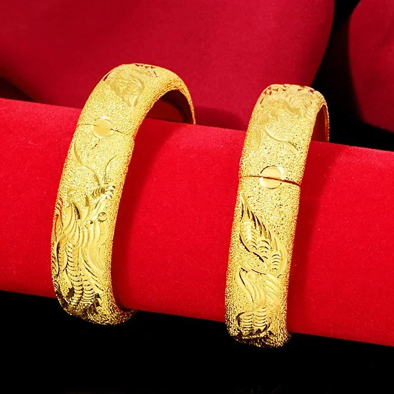 18 K Gold Plated Double 15m Happy Dragon Phoenix Bracelet Ladies Wedding Engagement High Jewelry Gifts