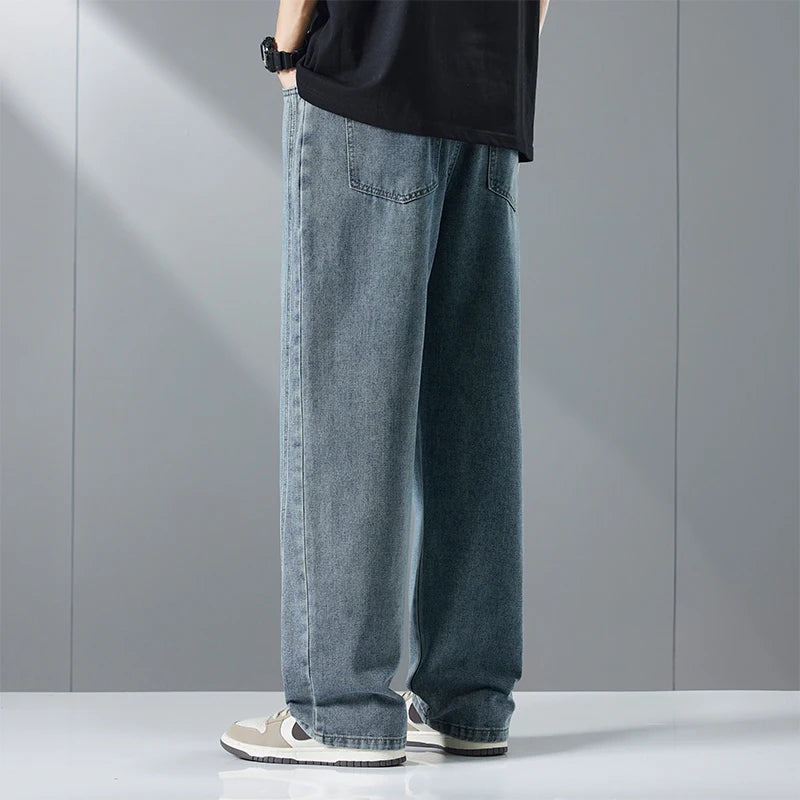 Pantalones vaqueros holgados de moda urbana para hombre, estilo vintage, lavados, rectos, con cintura elástica y pierna ancha, estilo juvenil, estilo informal Y2k