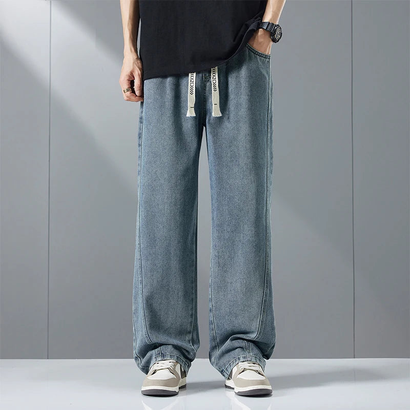 Pantalones vaqueros holgados de moda urbana para hombre, estilo vintage, lavados, rectos, con cintura elástica y pierna ancha, estilo juvenil, estilo informal Y2k
