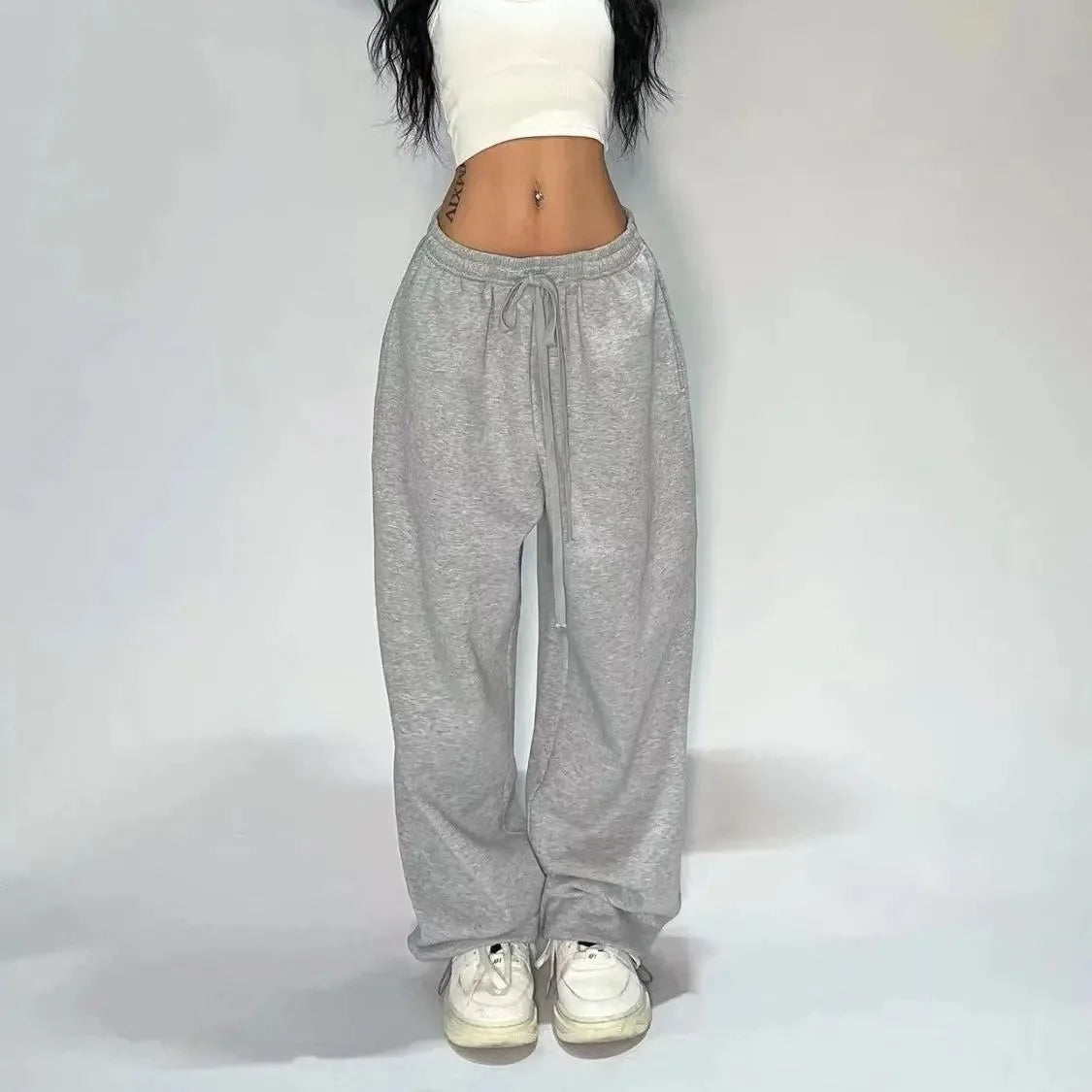Pantalones holgados retro Y2K para mujer, pantalón de chándal informal con cintura elástica y bolsillos, estilo vintage, de pierna ancha y gran tamaño