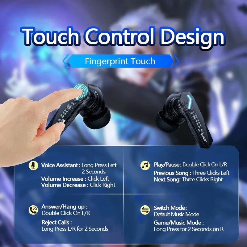 Auriculares inalámbricos originales Lenovo GM2 Pro 5.3 con Bluetooth, baja latencia, llamadas HD, modo dual, para juegos y micrófono.