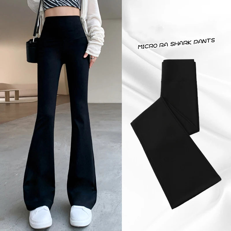 Pantalones acampanados ajustados de cintura alta para mujer, pantalones acampanados sexis de tiburón, moda informal, leggings ajustados con realce de glúteos elásticos