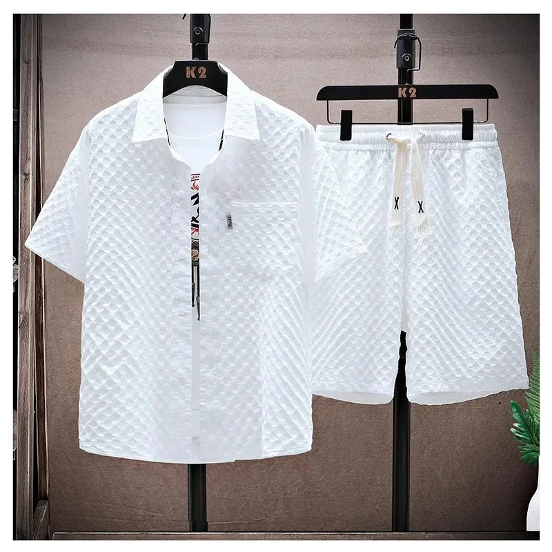 Conjunto deportivo informal de dos piezas, fino y de seda helada, para verano de 2024, para hombre, con camiseta de manga corta y pantalones cortos.