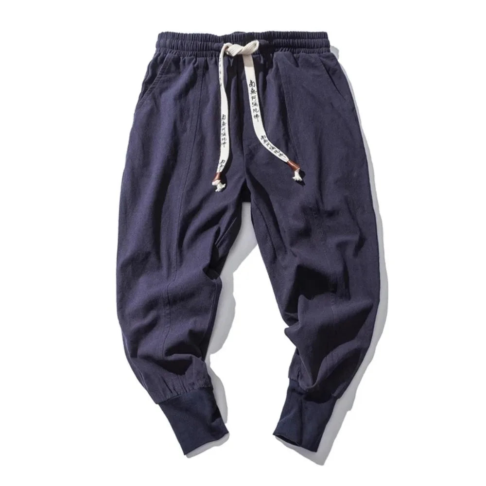 Pantalones harén de lino y algodón para hombre, ropa de calle, pantalones de chándal holgados con entrepierna baja, pantalones casuales para hombre