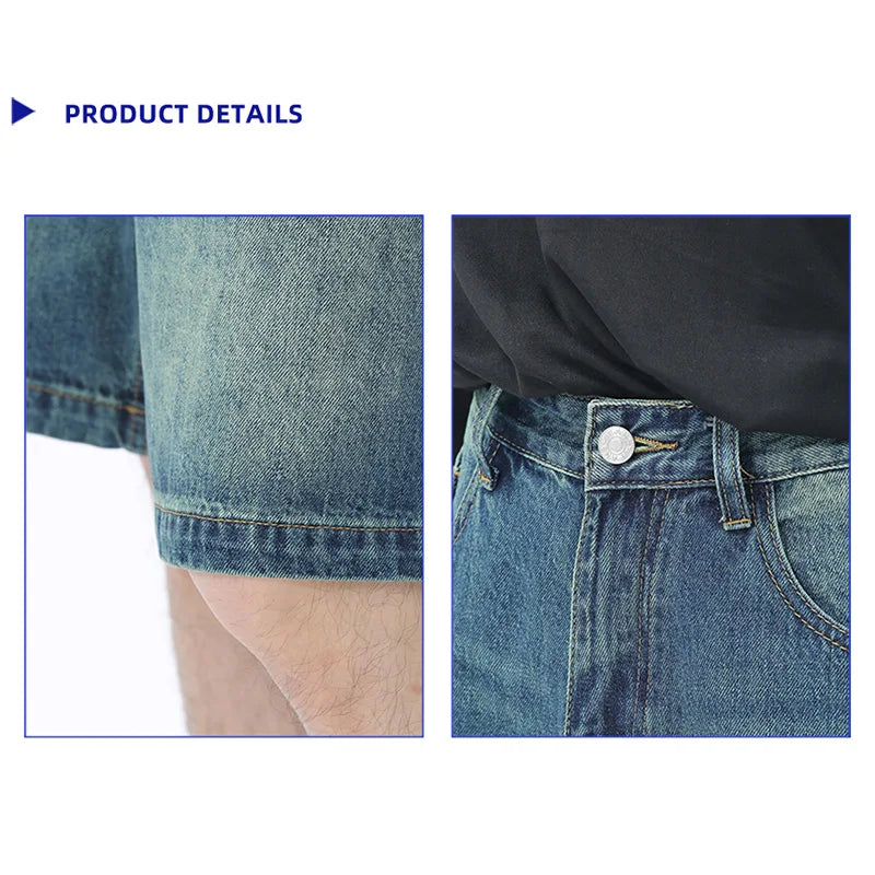 Pantalones cortos casuales de marca de diseñador para hombre, pantalones cortos vaqueros holgados hasta la rodilla, moda de verano, pantalones vaqueros cortos de pierna ancha para uso diario.