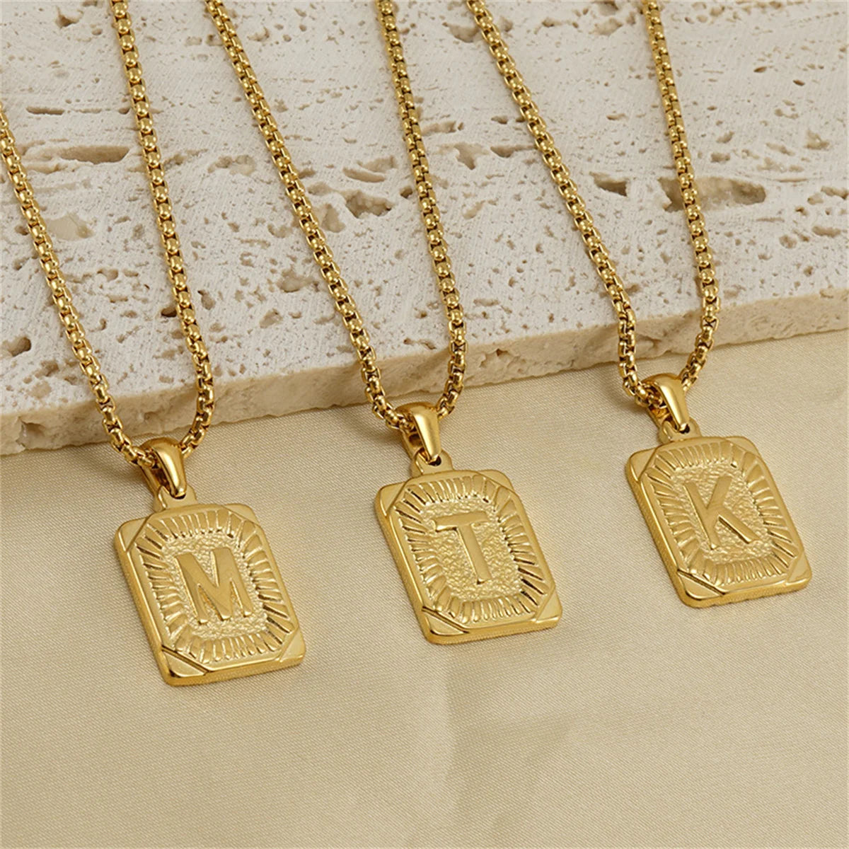 Initials Pendant Letter Necklace For Women Men Gold Color Silver Color Square Alphabet Charm Box Link Chain Couple Pendant