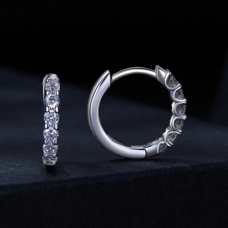 Bamoer U Moissanite Earrings 925 Sterling Silver Ear Buckle Sparking Round Hoop Wedding Jewelry Gift Original for Women D Color