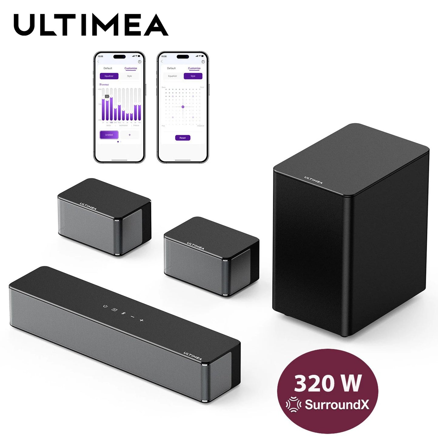 ULTIMEA Poseidon D50 5.1 Surround Soundbar with Wireless Subwoofer & Rear Speakers,Home Theater 3D Sound System with APP Control