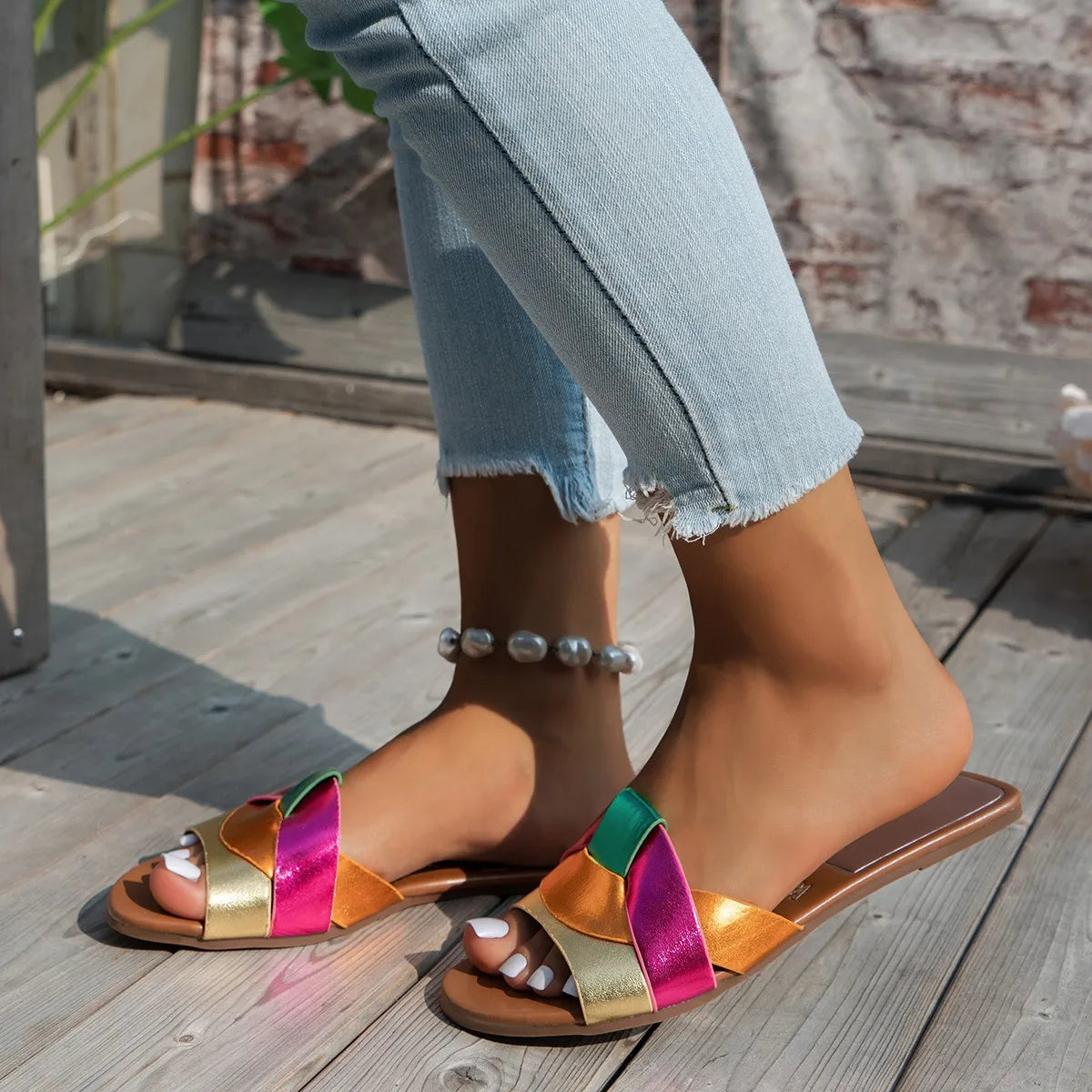 Sandalias de diseño de lujo para mujer, 2025, nuevas, tejidas, cómodas, informales, planas, de verano