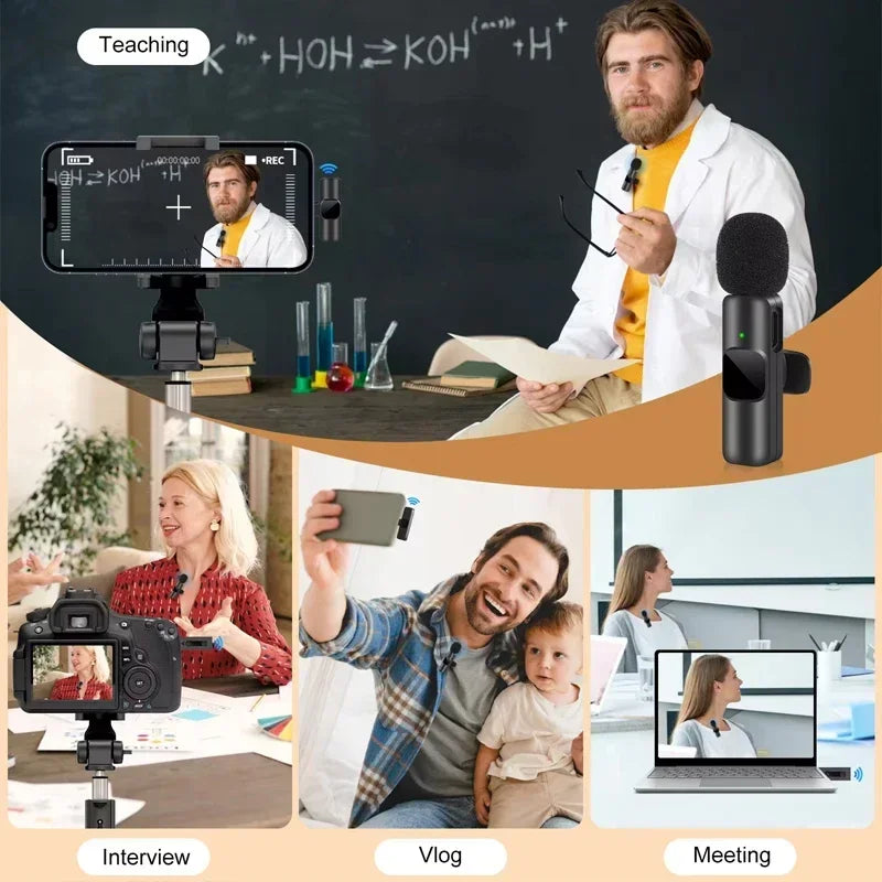 Micrófono de solapa inalámbrico portátil para grabación de audio y video, mini micrófono para iPhone, Android, transmisión en vivo, teléfono para juegos con recepción