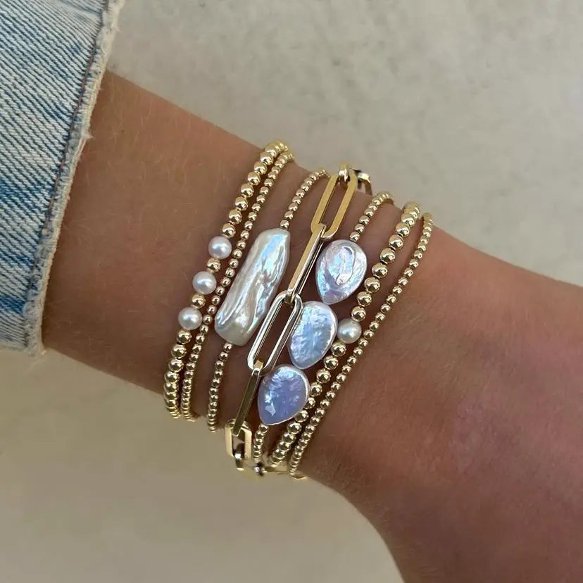 KKBEAD Natural Pearl Bracelet Set Luxury Jewelry Gift 18 K Gold Plated Beads Bracelets for Women Pulseras Gold Jewellery