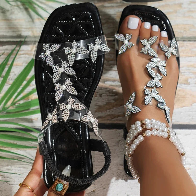 Sandalias de mujer estilo bohemio, sandalias de verano 2025, nuevas sandalias planas de PVC para playa, zapatos de verano para mujer, calzado elegante.