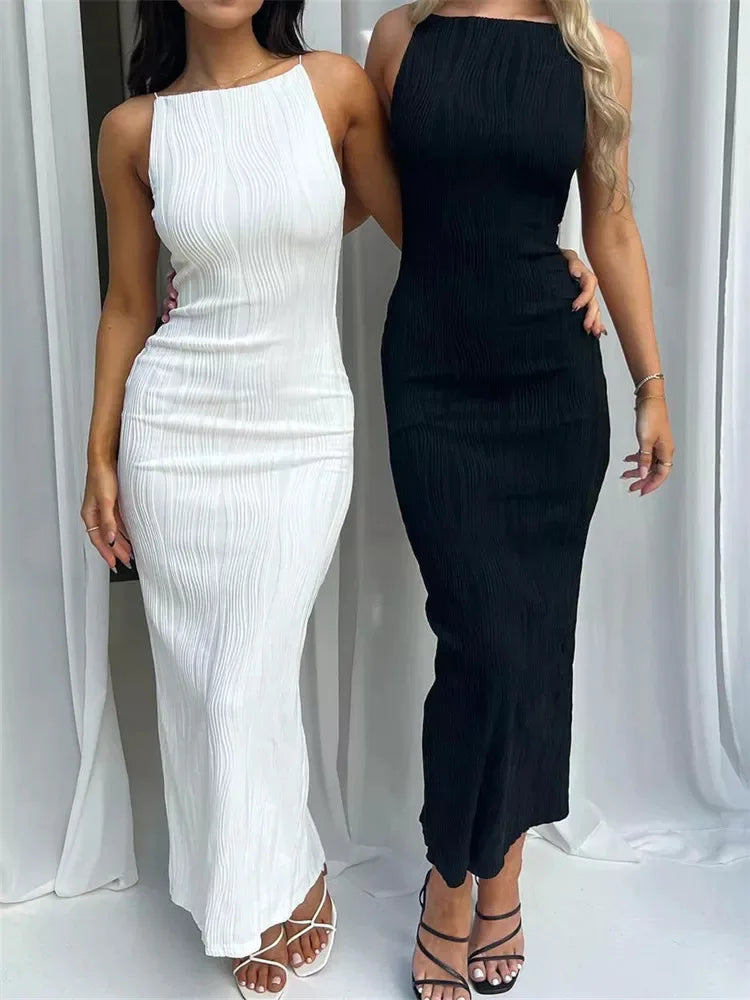 Vestido largo sexi para mujer, Vestido largo fruncido sin mangas ajustado liso para fiesta de verano, Vestido con abertura en la espalda, ropa para discoteca, trajes para mujer