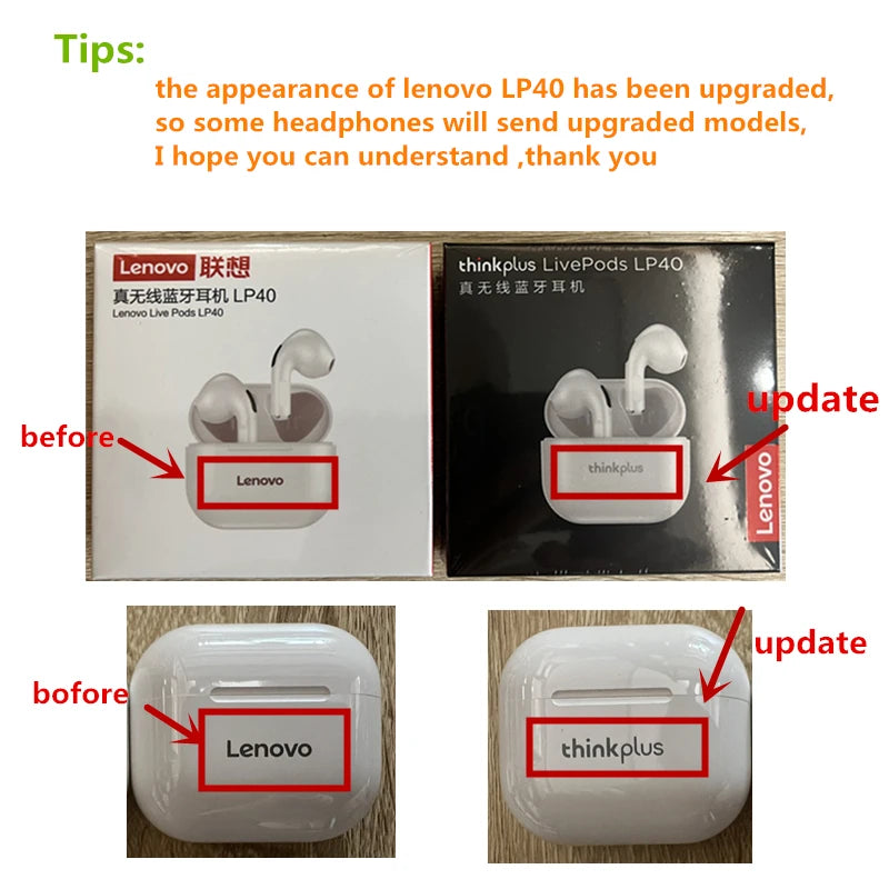 Auriculares inalámbricos originales Lenovo LP40 TWS con Bluetooth, control táctil, deportivos, estéreo, para teléfono Android.