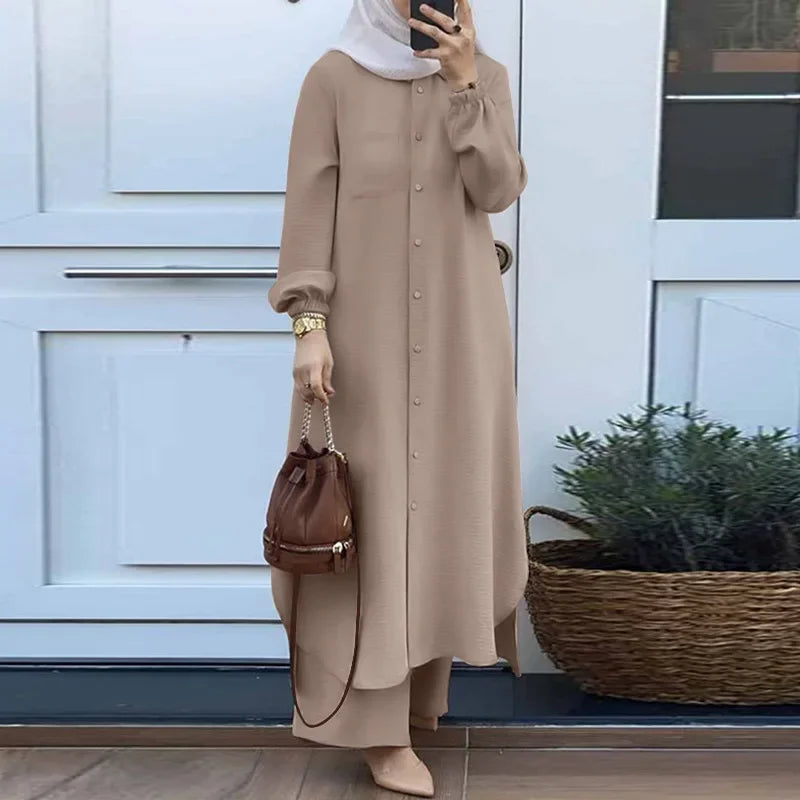 Conjunto de dos piezas para mujer musulmana de verano 2023, directo del fabricante, suministro transfronterizo, trajes de falda corta de origen chino continental.
