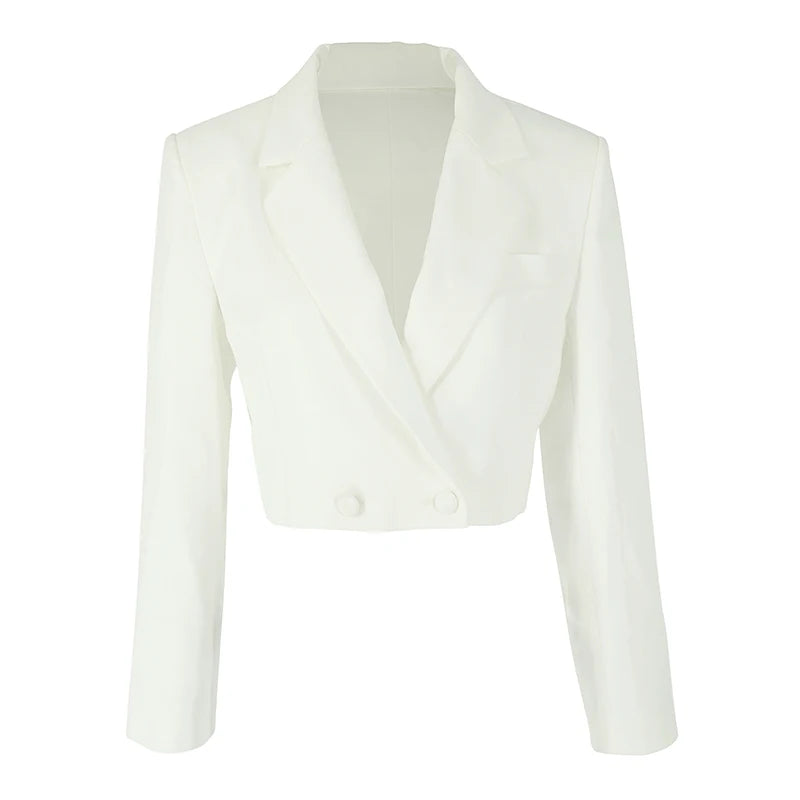 Blazer de otoño para mujer, nuevo, liso, de moda, de manga larga, sexy, con abertura frontal, para oficina, abrigo corto para mujer, top corto, ropa de abrigo