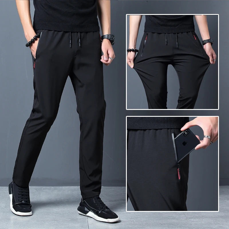 Pantalones casuales de seda de hielo de secado rápido para hombre de verano, pantalones ajustados de seda de hielo de versión coreana, pantalones deportivos de tubo recto de secado rápido p