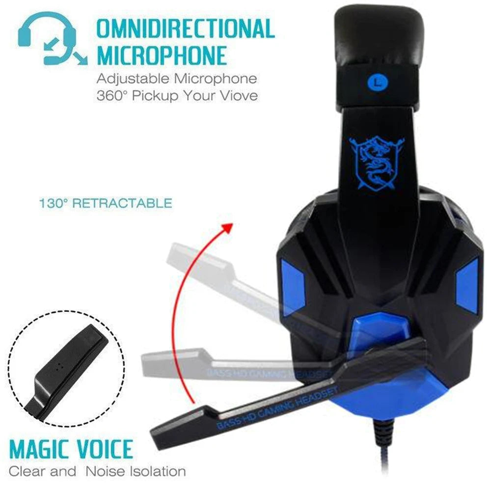 Auriculares con cable para juegos, para PS4, PS5, Xbox, smartphones, portátiles, PC, cascos estéreo de graves con micrófono ajustable a 120°.