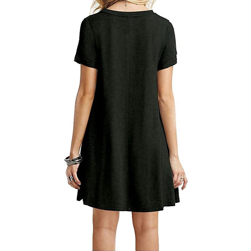 Vestido informal de manga corta para mujer, estilo vintage, con cuello redondo, estampado, holgado, minivestido elegante y sencillo, estilo urbano, vestido de verano