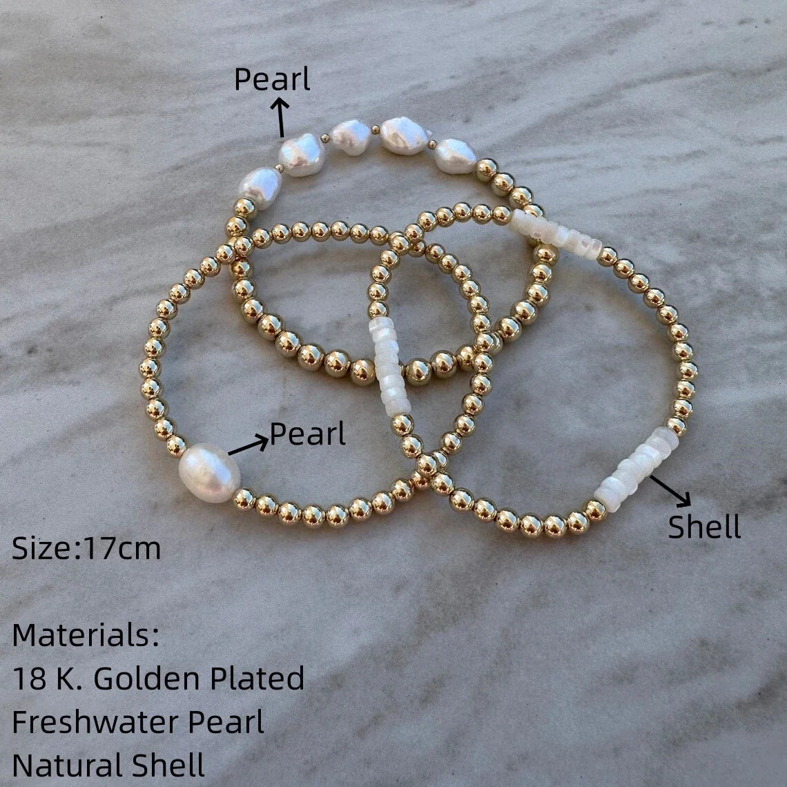 CCGOOD Elegant Freshwater Pearl Bracelet 18K Gold Plated Women's Jewelry Stackable Stretch Adjustable Bracelets Gift for Her