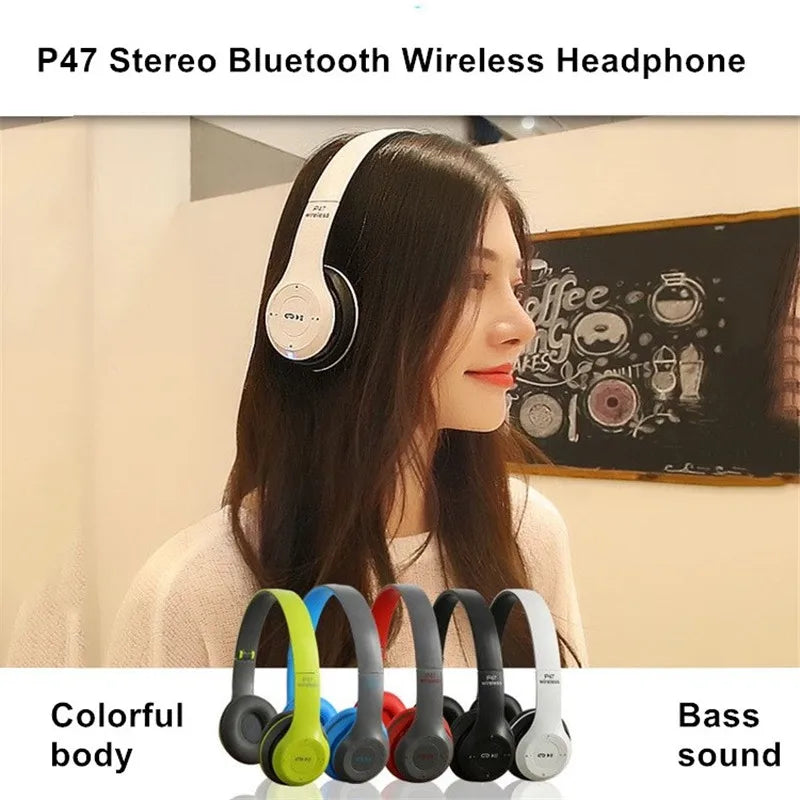 Auriculares estéreo P47 5.0 con Bluetooth, plegables, inalámbricos, para juegos deportivos, para iPhone y XiaoMi