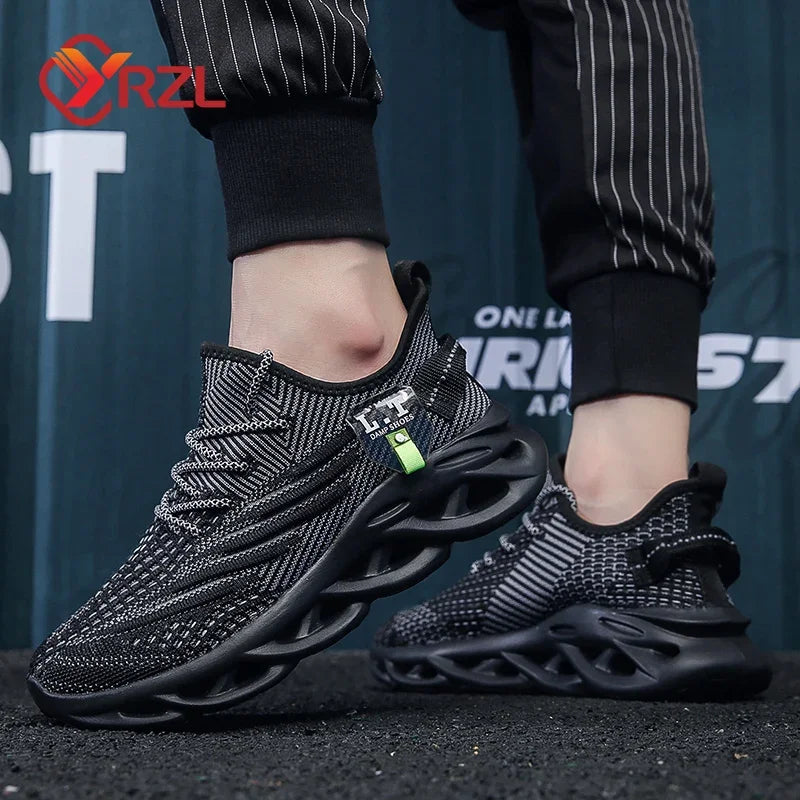 YRZL - Zapatillas deportivas negras para correr para hombre, informales, de malla transpirable para exteriores, ligeras, con absorción de impactos, para tenis negros