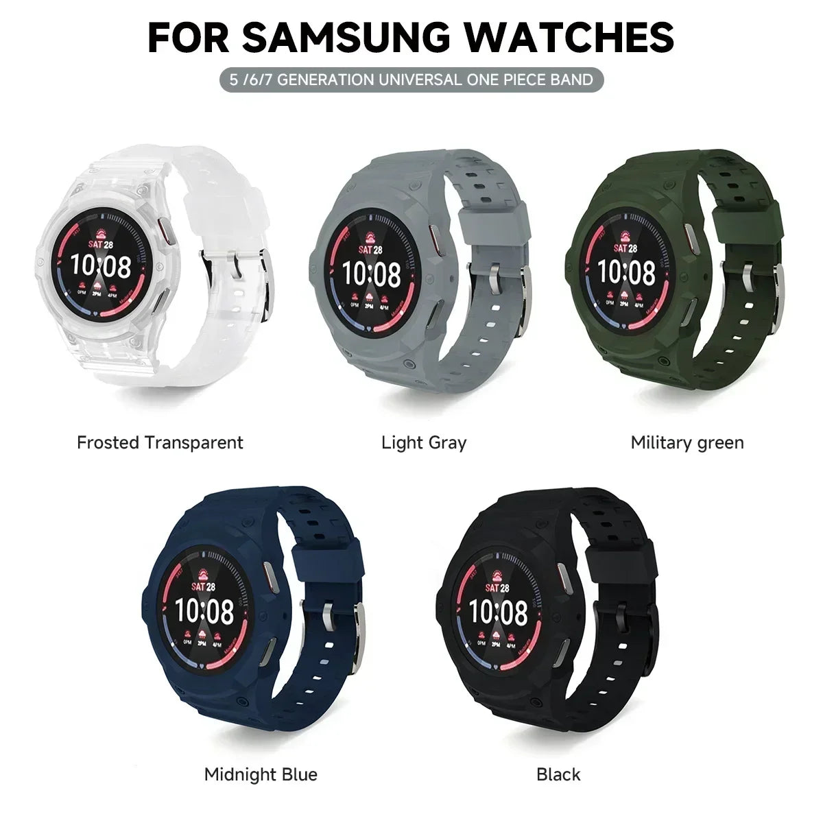Correa de silicona + funda de PC para Samsung Galaxy Watch 7/6/5/4 (40 mm y 44 mm), nuevo kit de modificación para Samsung SmartWatch Sport Loop Band.