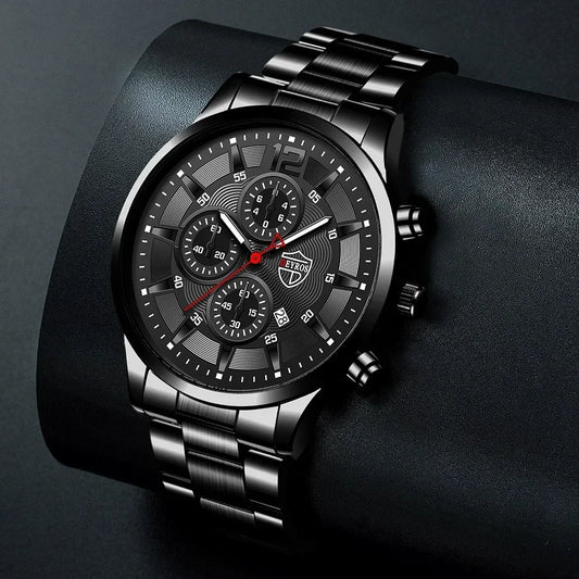 4pcs Classic Black Men's Watch Quartz Watches Are Suitable for Everyday Wear