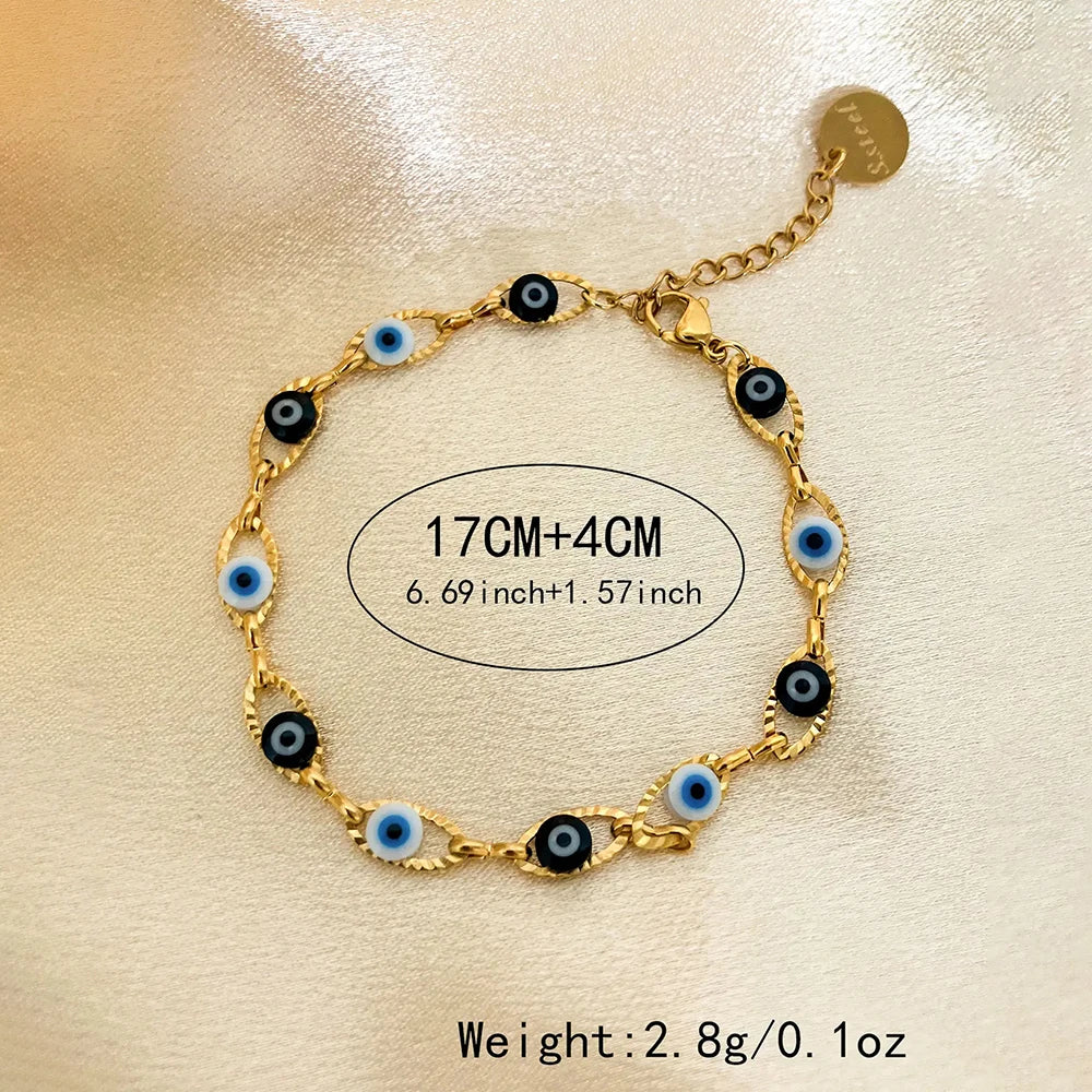 May@RZ Turkish Evil's Eye Fashion Stainless Steel Bracelet For Men And Women 14K Gold Plated Classy Jewelry Daily Wear Bracelet