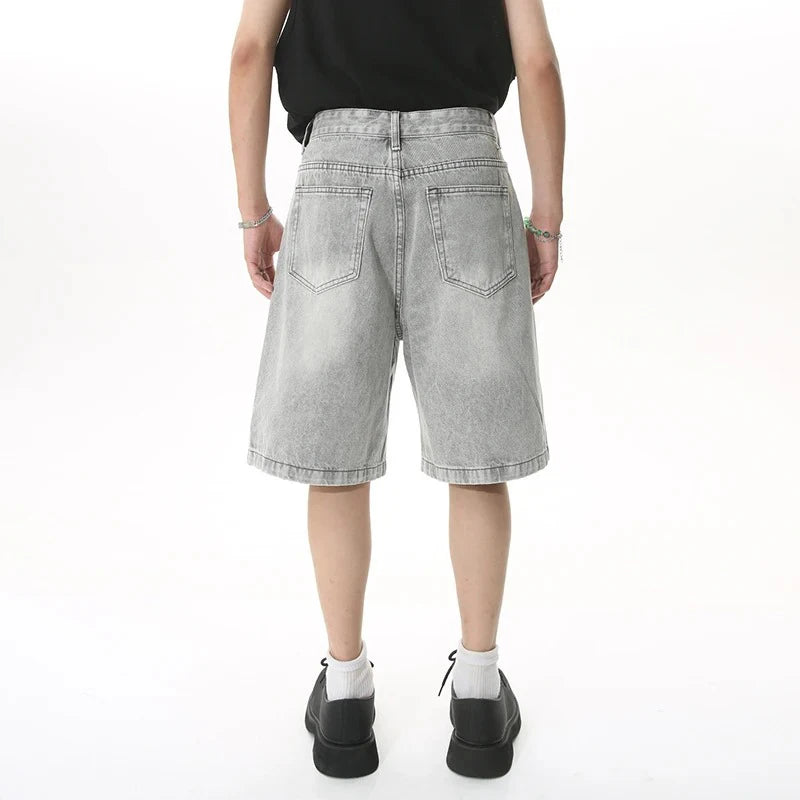 Pantalones cortos casuales de marca de diseñador para hombre, pantalones cortos vaqueros holgados hasta la rodilla, moda de verano, pantalones vaqueros cortos de pierna ancha para uso diario.