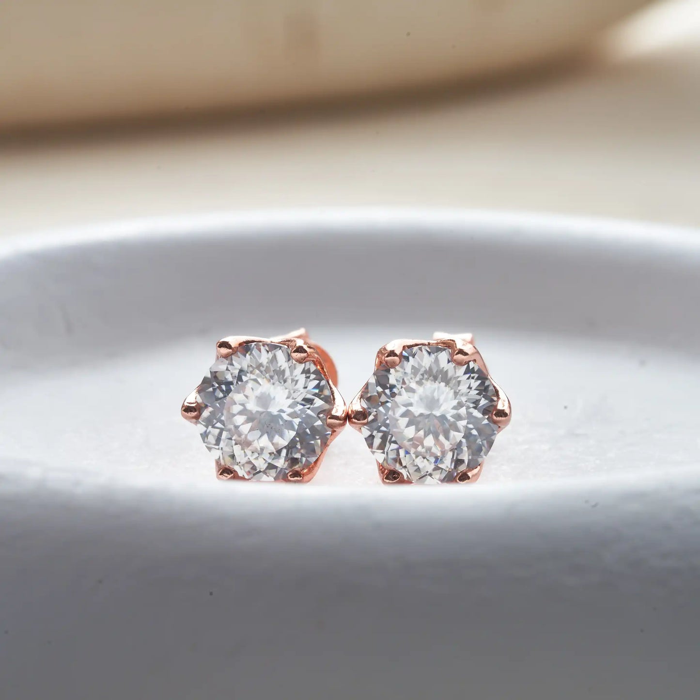 5/6.5/8mm Round 100 Face Cut Moissanite Stud Earrings For Women S925 Sterling Silver Rose Gold Plated Wedding Ear Fine Jewelry