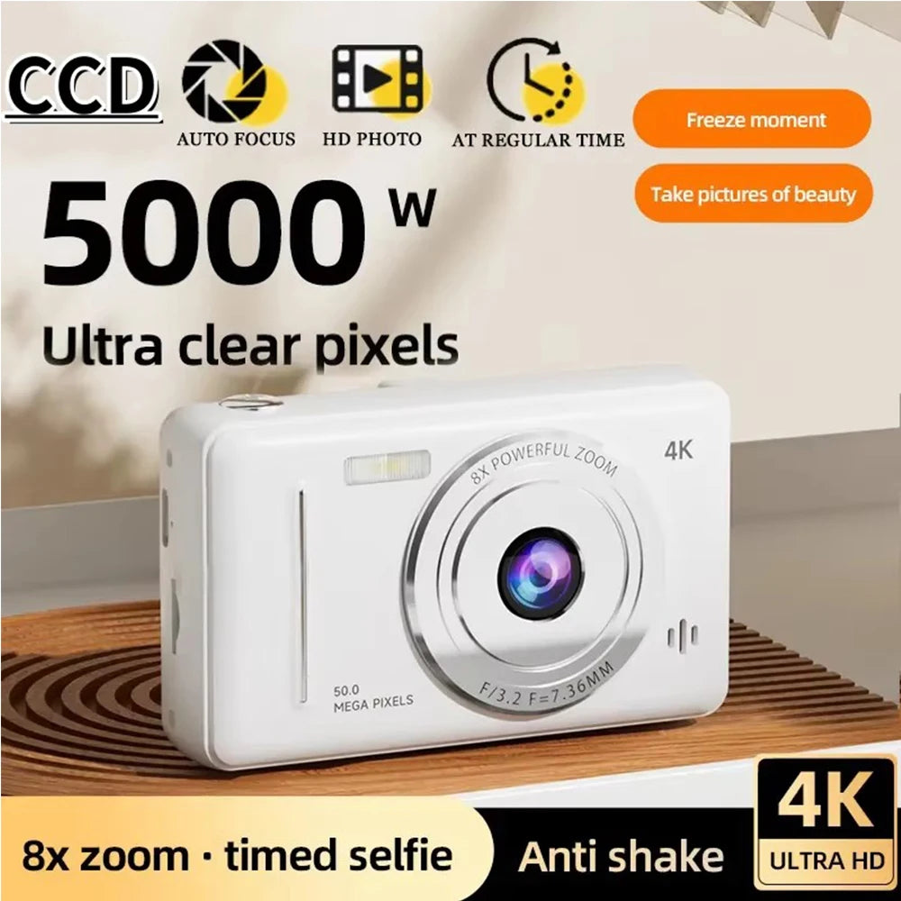 Cámara digital 4K de 50 MP HD para fotografía, viajes, selfies, para niños, con zoom 8x, videocámara compacta, cámara pequeña de bolsillo para estudiantes.