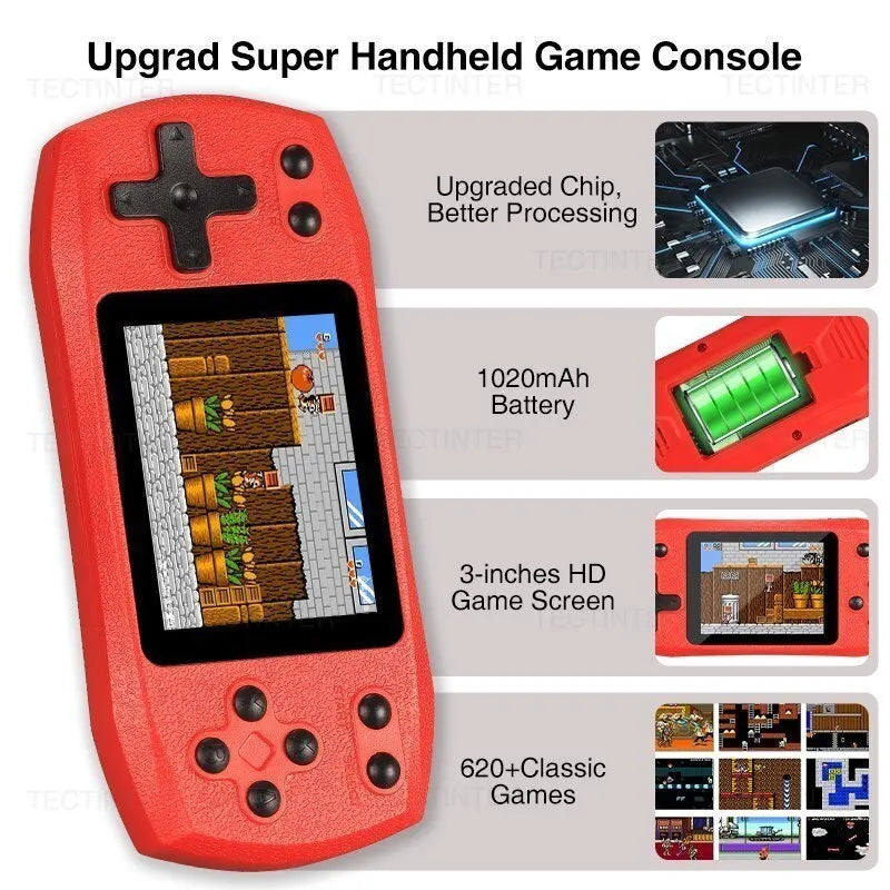 Consola de videojuegos retro con 620 juegos clásicos integrados, reproductor de juegos portátil, consola recargable, salida AV