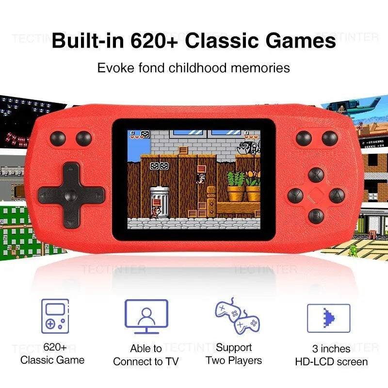 Consola de videojuegos retro con 620 juegos clásicos integrados, reproductor de juegos portátil, consola recargable, salida AV