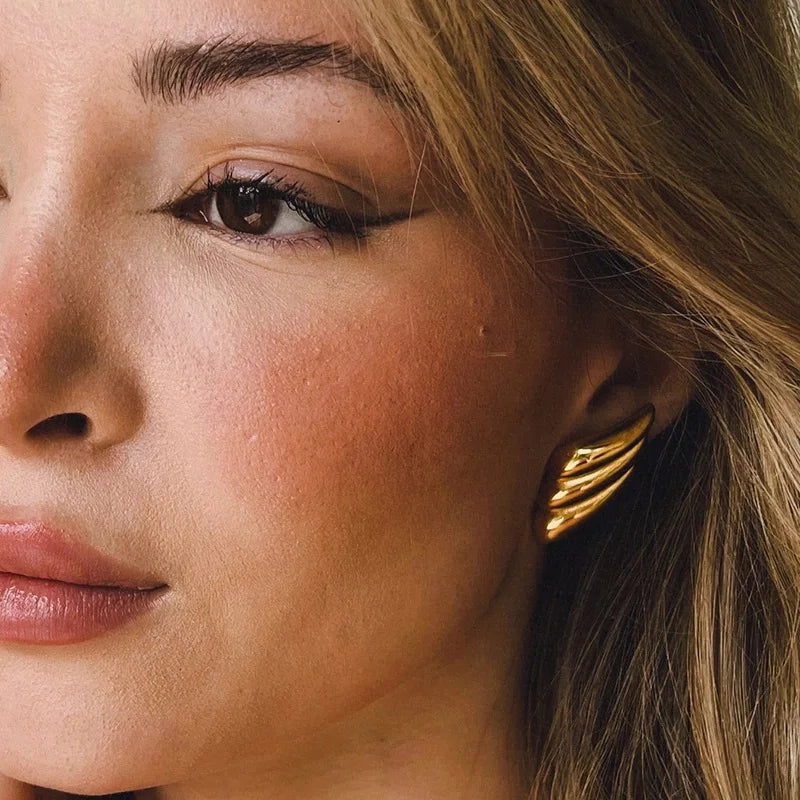 Vintage Texture Gold Plated Stainless Steel Earrings for Women Geometric Circle Twist Statement Earring Fashion Jewelry Bijoux