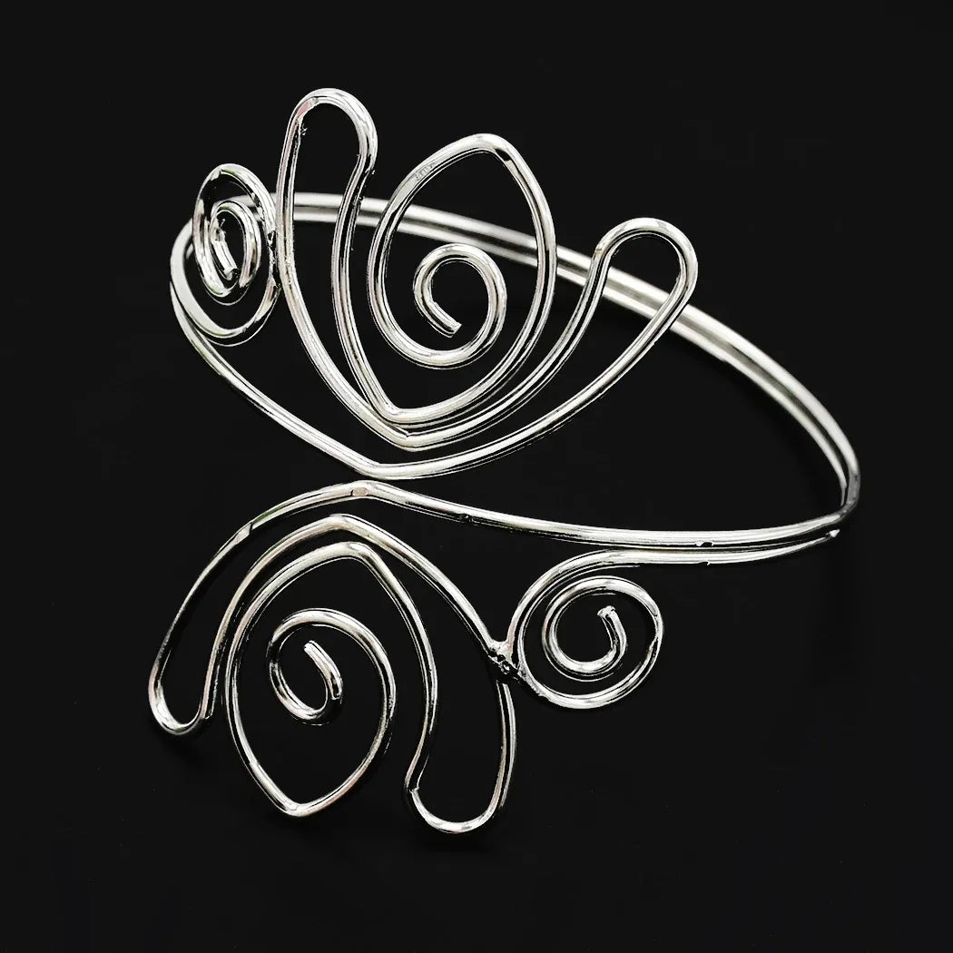 Gold Color Simple Line Butterfly Flower Open Bangles For Women Swirl Charm Armlet Greek Goddess Upper Arm Cuff Bracelet Jewelry