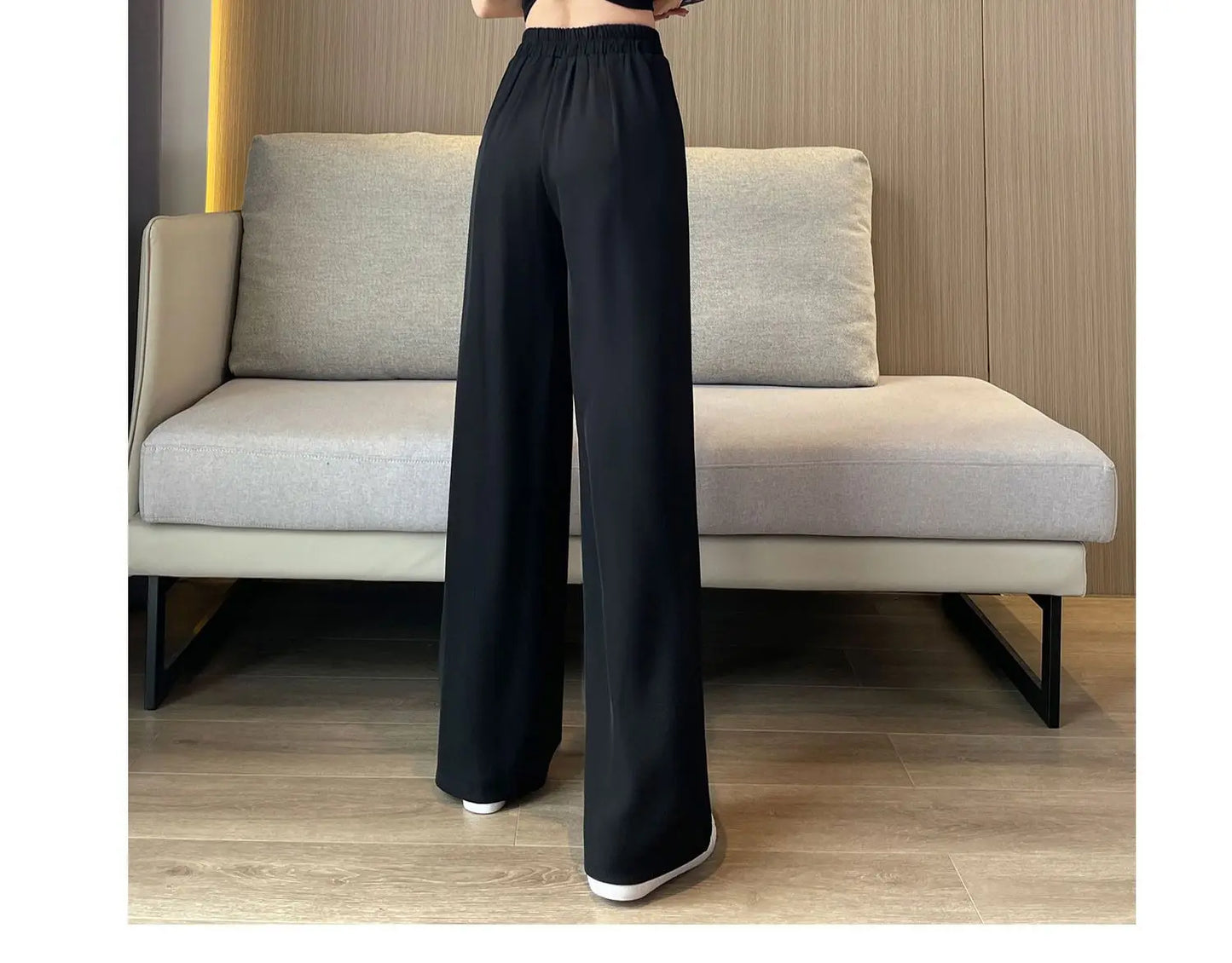 Pantalones casuales para mujer, traje negro con colgante de alto sentido, pierna ancha, cintura alta, pierna recta, pantalones sueltos para mujer
