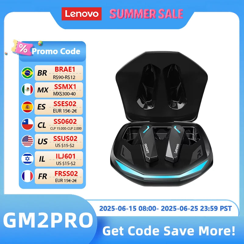 Auriculares inalámbricos originales Lenovo GM2 Pro 5.3 con Bluetooth, baja latencia, llamadas HD, modo dual, para juegos y micrófono.