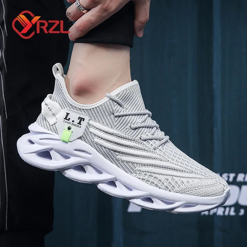 YRZL - Zapatillas deportivas negras para correr para hombre, informales, de malla transpirable para exteriores, ligeras, con absorción de impactos, para tenis negros