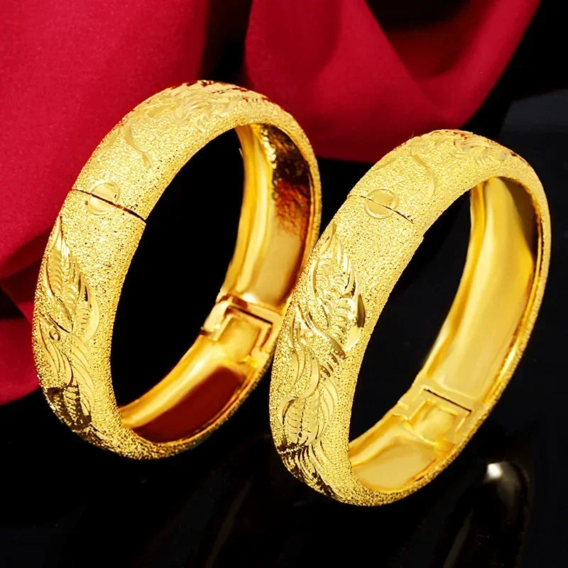 18 K Gold Plated Double 15m Happy Dragon Phoenix Bracelet Ladies Wedding Engagement High Jewelry Gifts