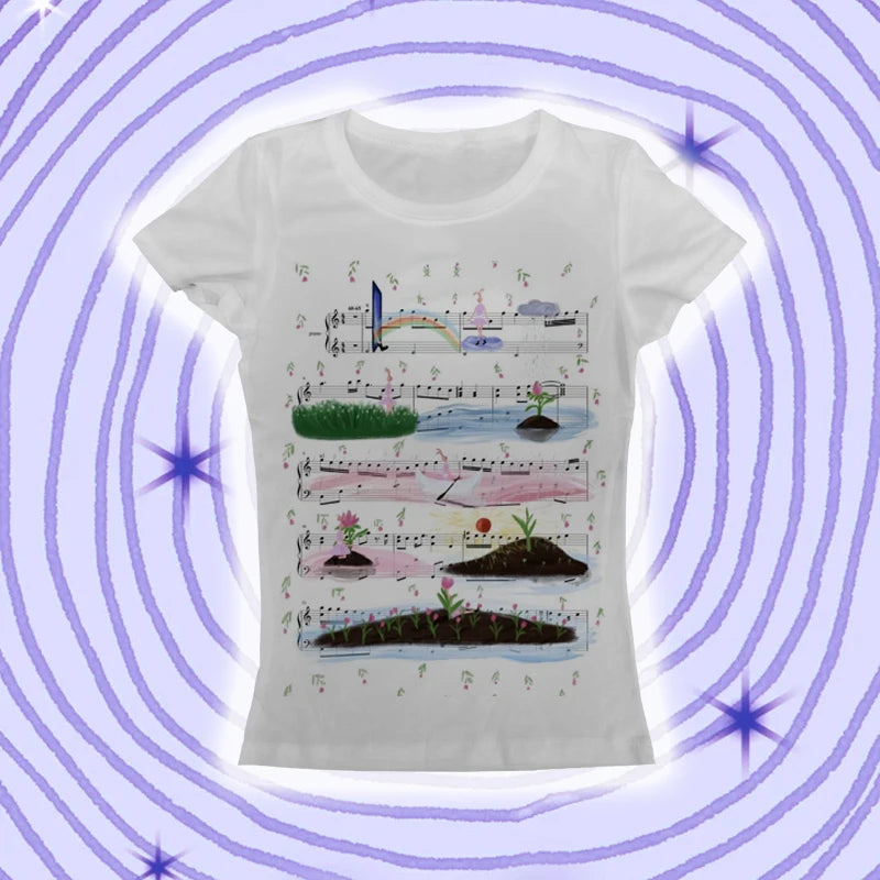 Camisetas de anime Y2k con cuello redondo y estampado de texto de los años 90 para mujer, ropa Harajuku, camiseta corta vintage sencilla, camiseta informal estética emo