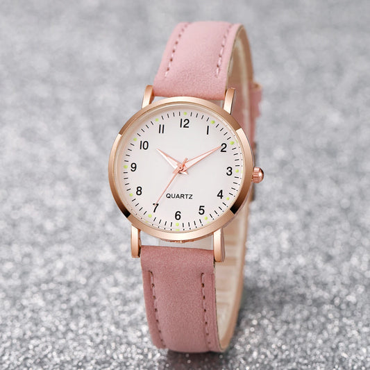 1/3/4/5PCS Fashion Arabic Dial Women Quartz Watch Casual Leather Strap Wristwatch for Girls Clock Gift(Without Box)