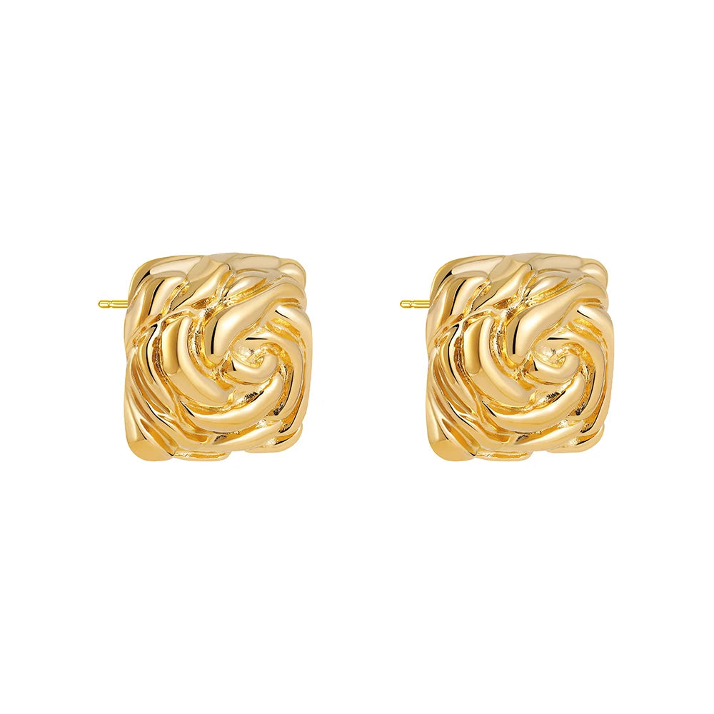 Vintage Texture Gold Plated Stainless Steel Earrings for Women Geometric Circle Twist Statement Earring Fashion Jewelry Bijoux