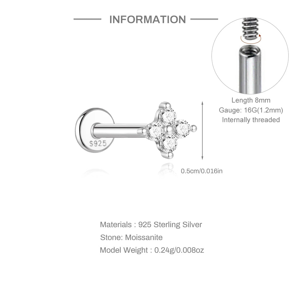 AIDE 925 Sterling Silver 1PC Mini Moissanite Four-Claw Screw Stud Earrings Casual Design DIY INS Ear Studs For Lady Jewelry