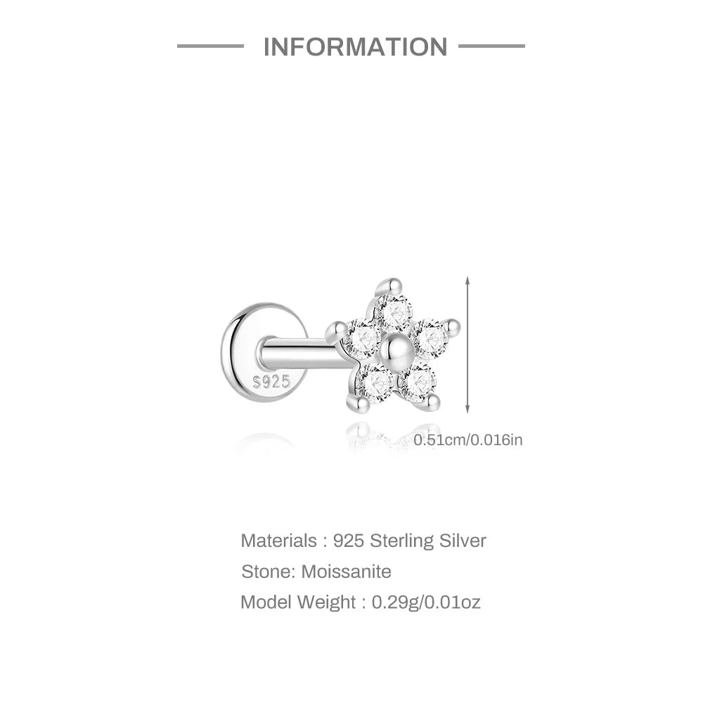 AIDE 925 Sterling Silver 1PC Mini Moissanite Four-Claw Screw Stud Earrings Casual Design DIY INS Ear Studs For Lady Jewelry