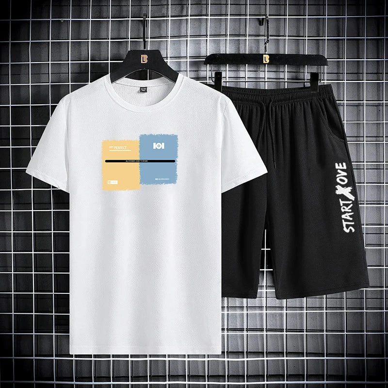 Trajes de moda para hombre, conjunto de pantalones cortos de verano para hombre, ropa de gimnasio, camiseta de manga corta para estudiante, conjunto de 2 piezas, chándales, ropa informal para hombre.