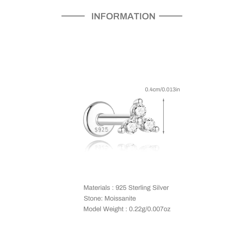 AIDE 925 Sterling Silver 1PC Mini Moissanite Four-Claw Screw Stud Earrings Casual Design DIY INS Ear Studs For Lady Jewelry